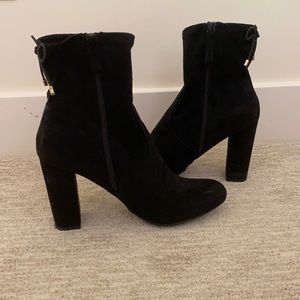 Suede Black Heeled Booties with Bow